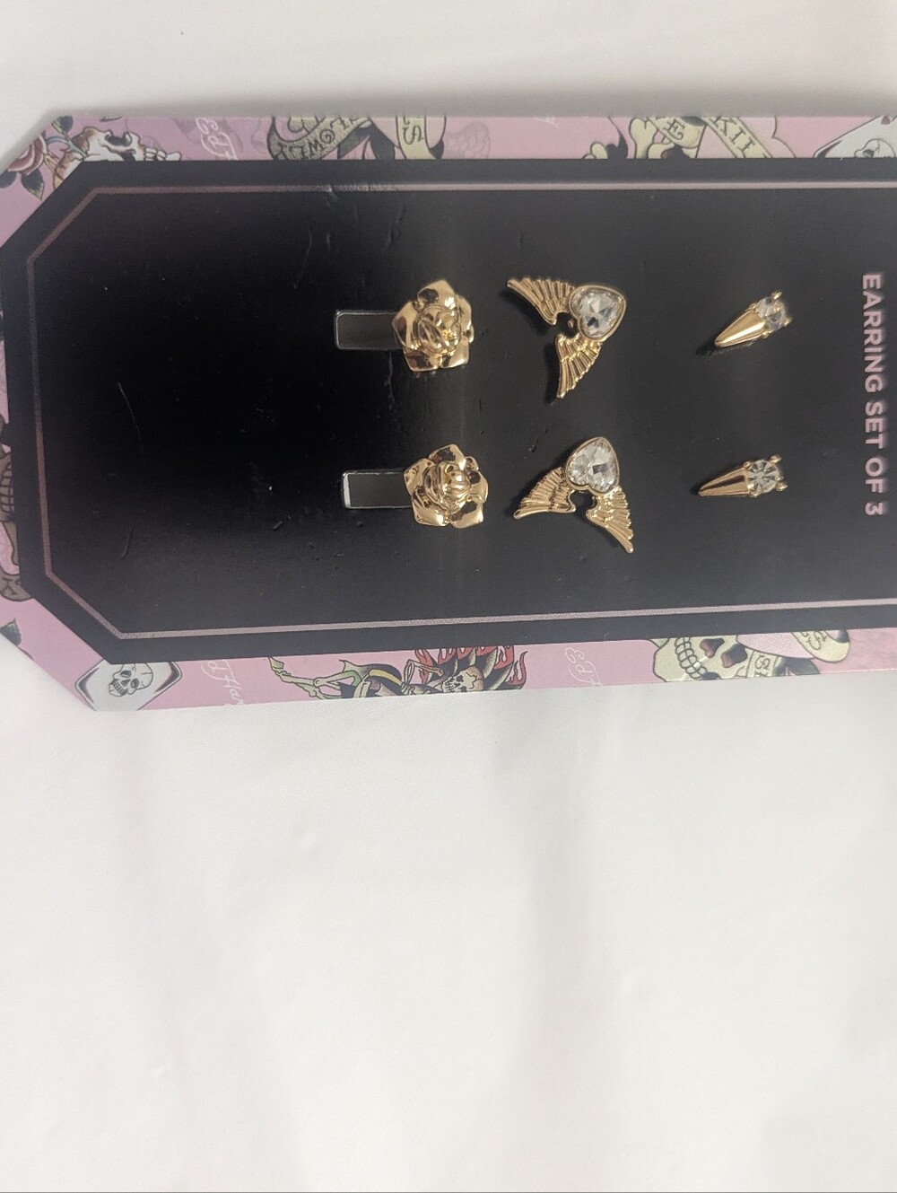 Ed Hardy Gold Tone Earring Set with Clear Stones